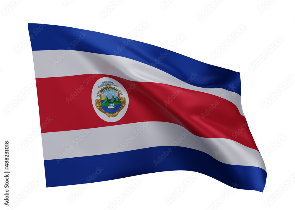3d flag of Costa Rica isolated against white background. 3d rendering. 3d flag of Costa Rica isolated against white background. 3d rendering.