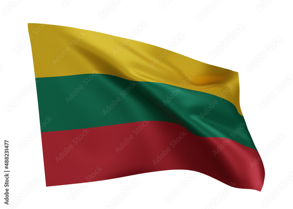 3d flag of republic of Lithuania isolated against white background. 3d rendering 3d flag of republic of Lithuania isolated against white background. 3d rendering