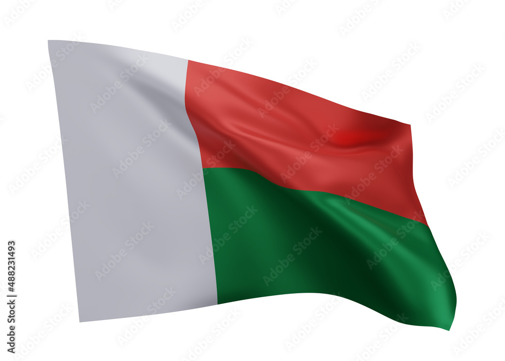 3d flag of Madagascar isolated against white background. 3d rendering.