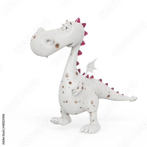 baby dragon is walking up on white background