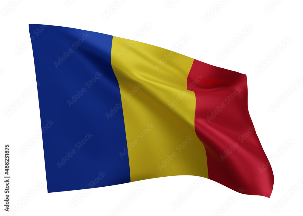 3d flag of Romania isolated against white background. 3d rendering. 3d flag of Romania isolated against white background. 3d rendering.