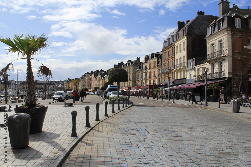 the boulevard of dieppe with historical buildings along the big sea port at the french coast in normandy