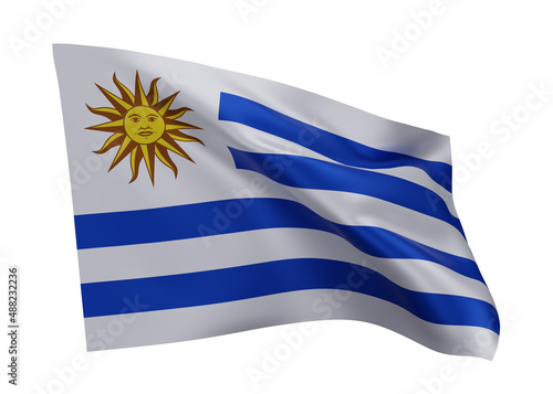 3d flag of Uruguay isolated against white background. 3d rendering.