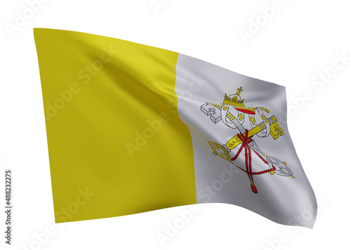 3d flag of Vatican City isolated against white background. 3d rendering.