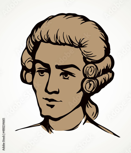Vintage french wig. Vector drawing