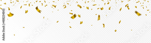 Gold confetti falls. confetti, streamer, tinsel on a transparent background for design and congratulations.Vector