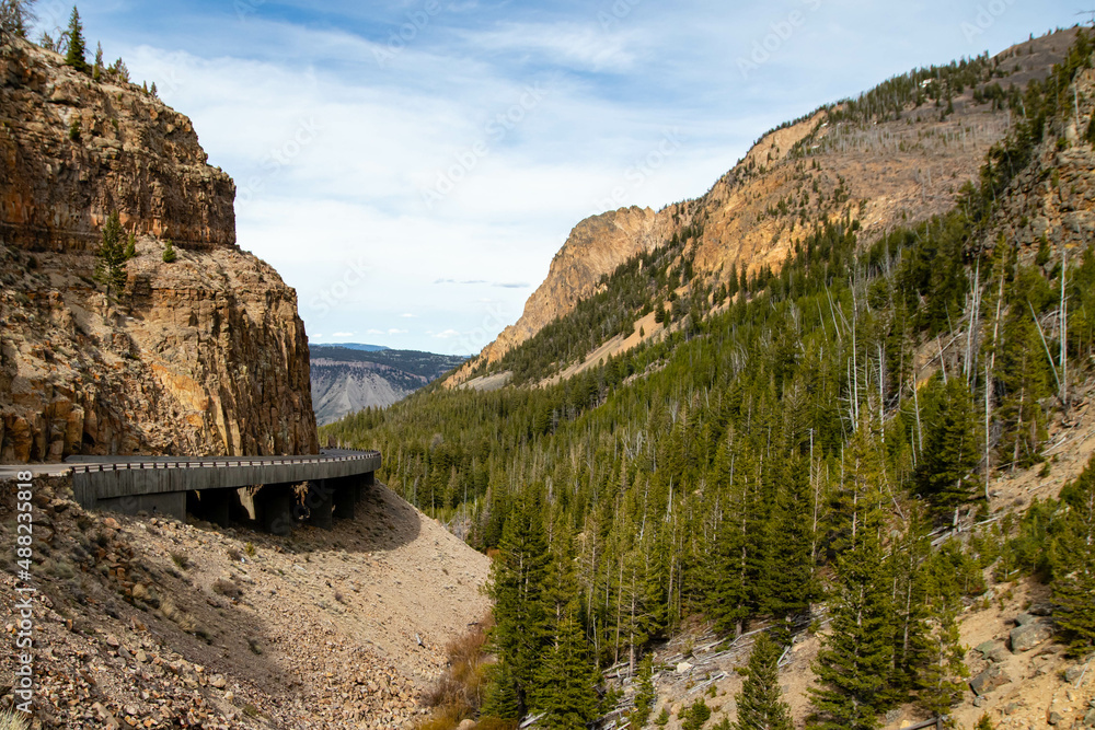 Bridge on the Grand loop Road running through Golden Gate Canyon in Yellowstone National Park, Wyoming