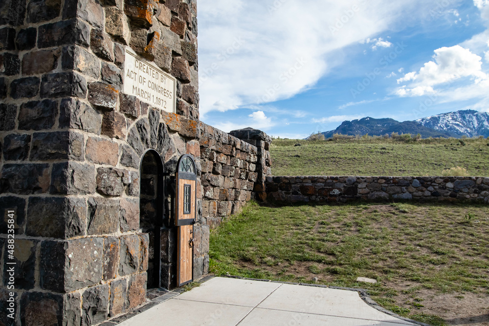 Gardiner, Montana, USA, May 27th, 2021: The Historic Roosevelt Arch in  Montana at the North Entrance of Yellowstone National Park Stock Photo |  Adobe Stock