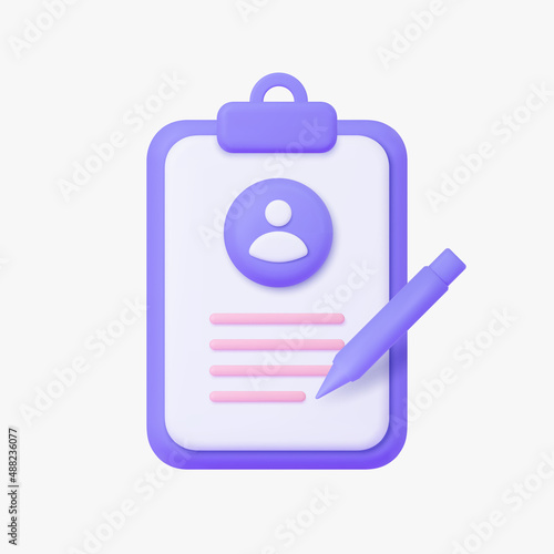 Resume writing 3d vector icon. Isolated on white.