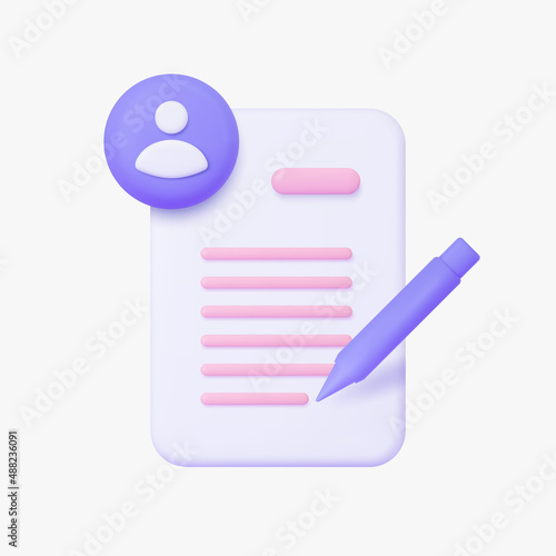 Resume writing 3d vector icon. Isolated on white.