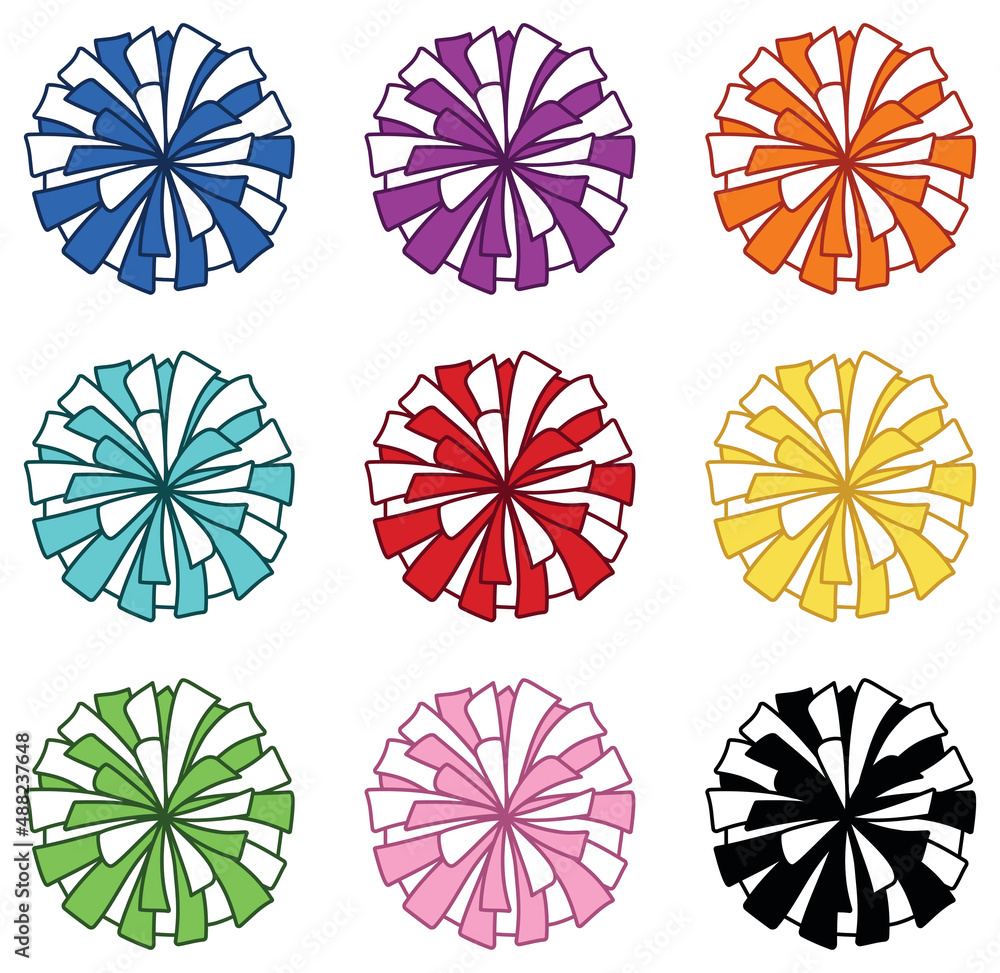 Cheerleader Pom-Poms Color Clipart Set Stock Vector