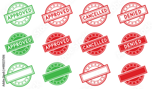 Approved, Cancelled, Denied and Blank Template Stamp Clipart Set - Red and Green