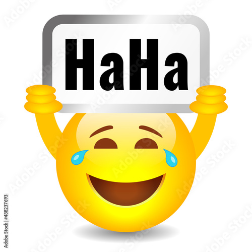 Happy smiling emoji with HaHa sign photo