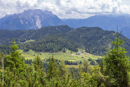 Wallpaper Mural Mountain summer landscape. Aerial view of the valley and the eastern Marmarole from the path to Ciareido refuge, Cadore, Italy. Torontodigital.ca