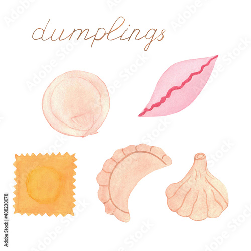 watercolor illustration of delicious fragrant dumplings hand drawn isolated on white background 
