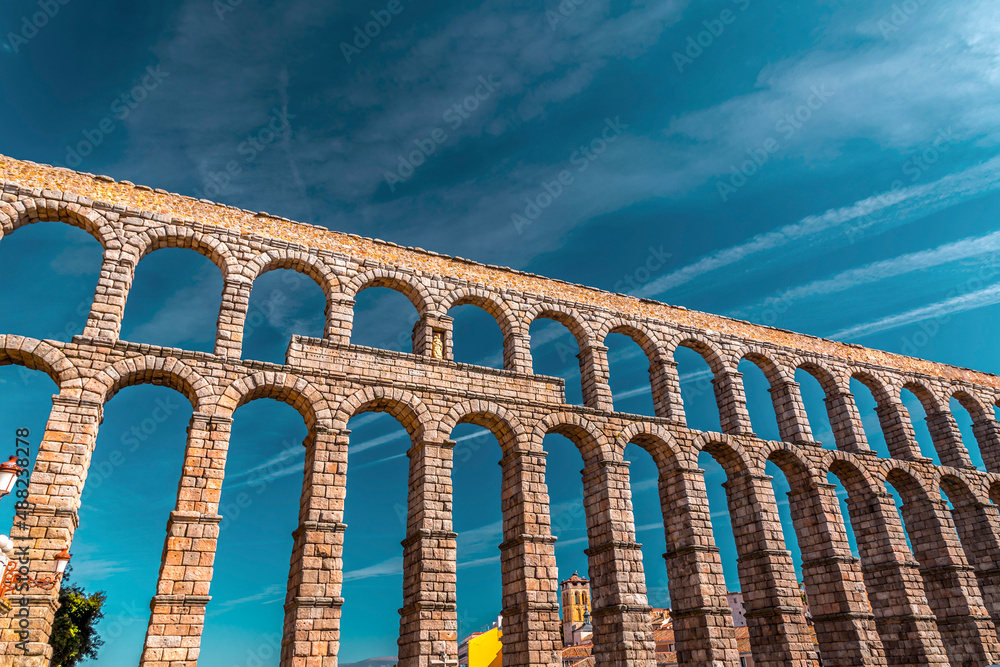 The ancient Roman aqueduct of Segovia, Spain