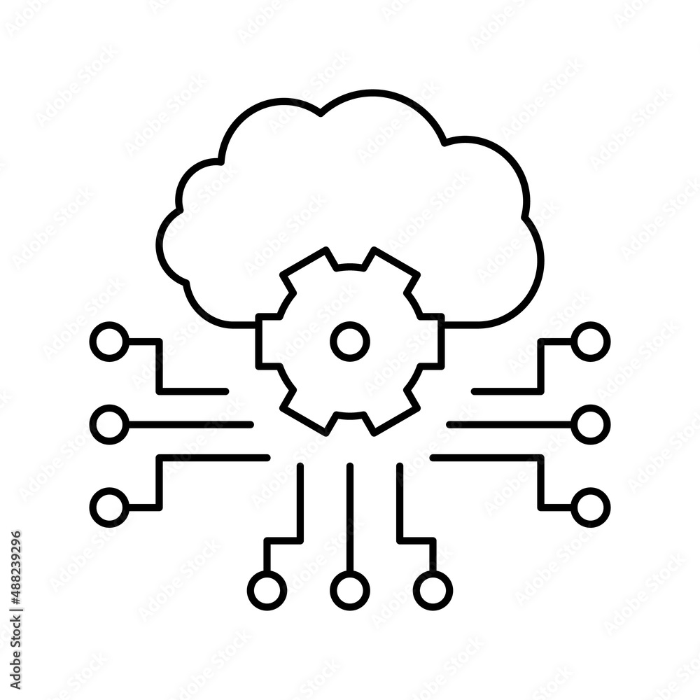 cloud storaging and working line icon vector illustration cloud storaging and working line icon vector illustration