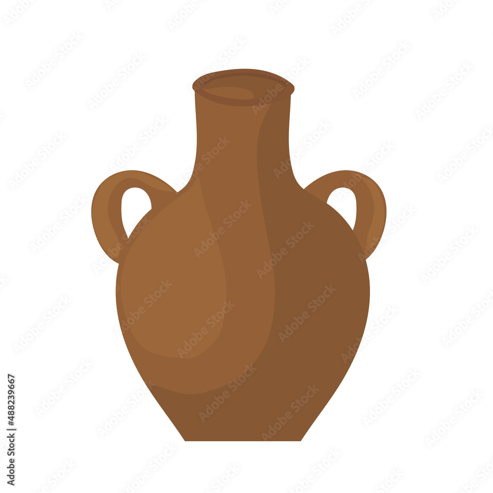Cartoon ancient jar - brown amphora. Vector illustration logo, icon on white