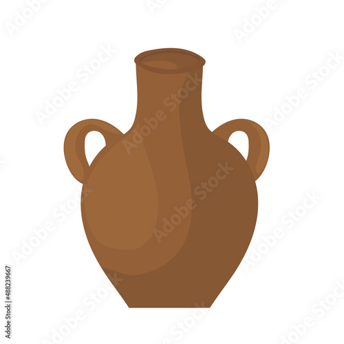 Cartoon ancient jar - brown amphora. Vector illustration logo, icon on white