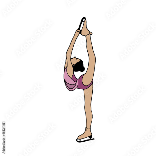 Figure skating of a girl isolated on a white background.