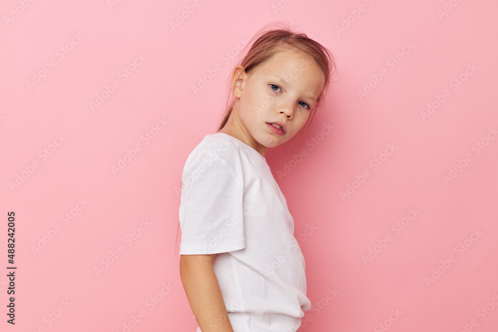 Portrait of happy smiling child girl grimace posing fun isolated background Portrait of happy smiling child girl grimace posing fun isolated background