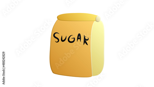 package with sugar on a white background, vector illustration. paper bag filled with spices. sugar for baking. food for vegan. raw food diet. hearty and high-calorie food