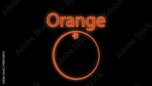 orange on black background, vector illustration, neon. fruit for healthy food, vegan food, raw food diet. neon illustration, vintage, retro style. trendy neon orange