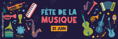 Fête de la musique - Bannière - Illustration titre et instruments