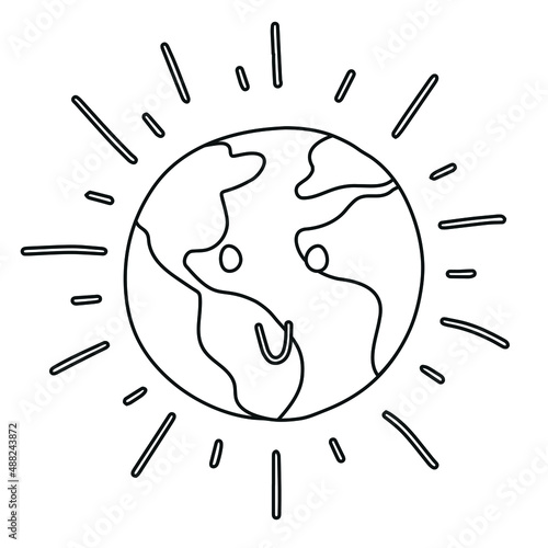Cartoon smiling Earth coloring book for children.