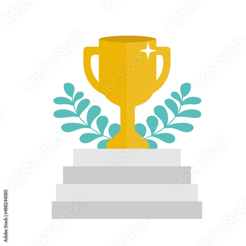 Stairs up concept. Success infographic. Winner cup. For successful business presentation. Flat icon on white