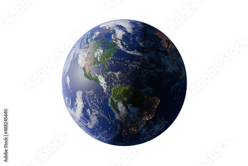isolated earth day and night on white background. 3D Render