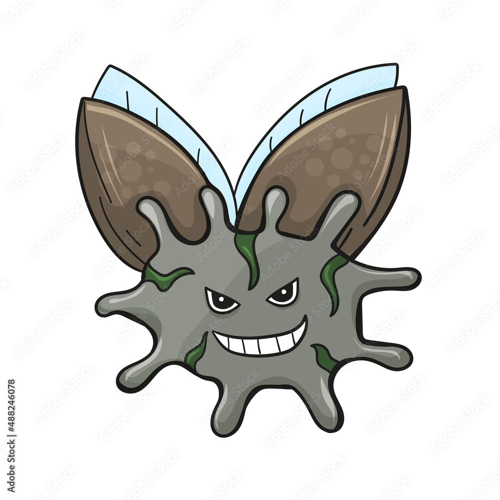 Angry smiling flying cartoon monster in gray colors. Vector isolated on white. Angry smiling flying cartoon monster in gray colors. Vector isolated on white.
