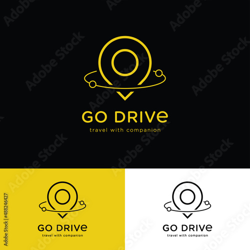 GO DRIVE logo can be used for businesses like Travel  Navigation Apps, Taxi Company, Travel  Transport Agency, Taxi App, Buss  Train  Companies.