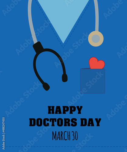 Blue surgeon's shirt with a stethoscope hanging from the neck and with a heart inside the pocket