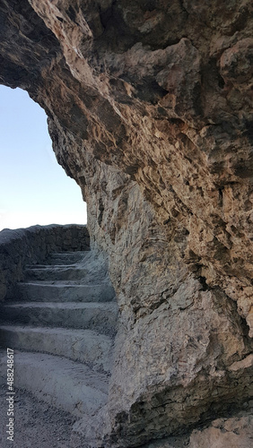Stairs in the rock near the sea
