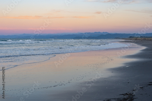 Sunset on Waiotahe Beach, a popular beach holiday destination near Opotiki, Bay of Plenty