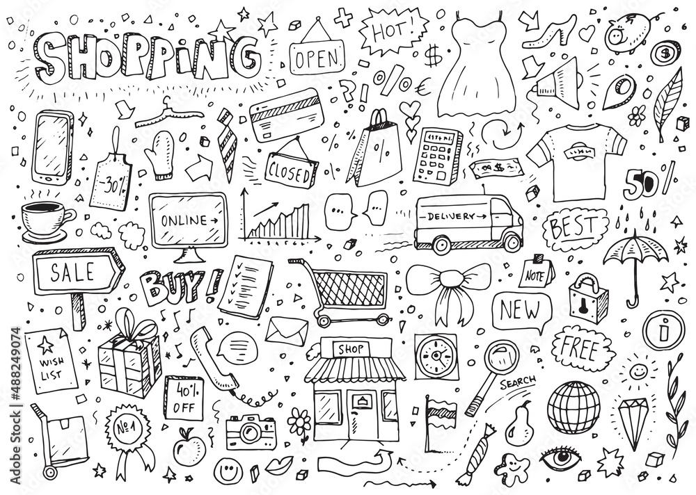 Shopping hand drawn vector doodle illustration