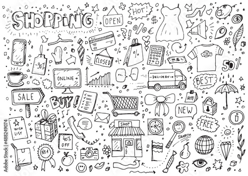Shopping hand drawn vector doodle illustration