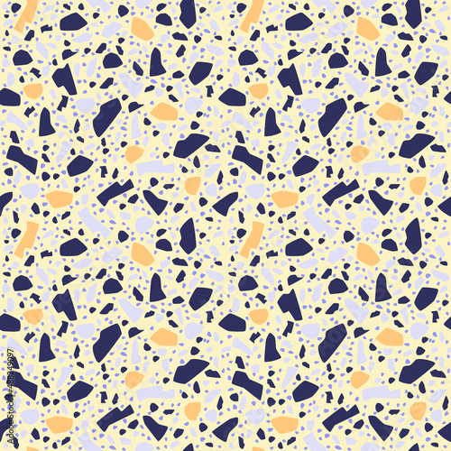 Terrazzo luxury style vector seamless pattern. Marble, stone, granite, glass on creamy yellow natural color background. Stone tile. Floor, wall, fabric, paper, rug premium print design. New Naturalism © NVS my world