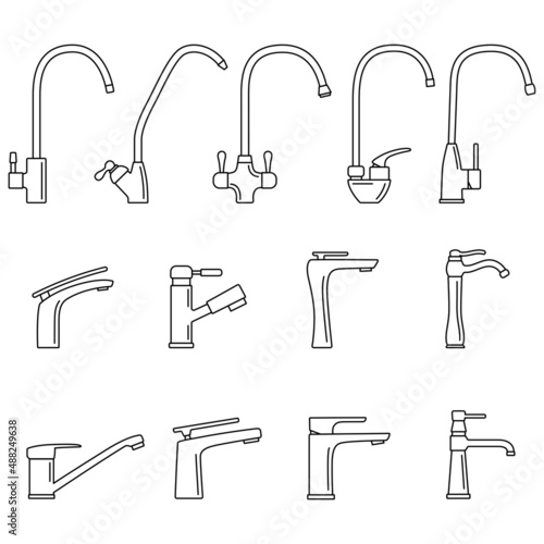 Set of faucet icons. Water tap icons, vector illustration