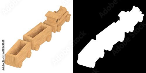 3D rendering illustration of a wooden train toy photo