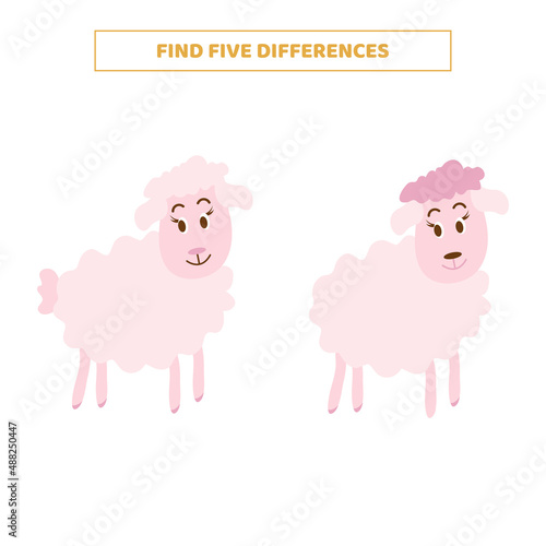 Find five differences between cartoon sheeps.