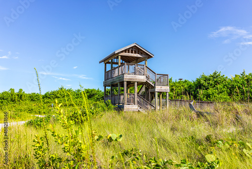 Marco Island near Naples Florida in Coller County with wooden tower building at Tigertail Beach access lagoon on sunny summer day with nobody in tropical landscape photo
