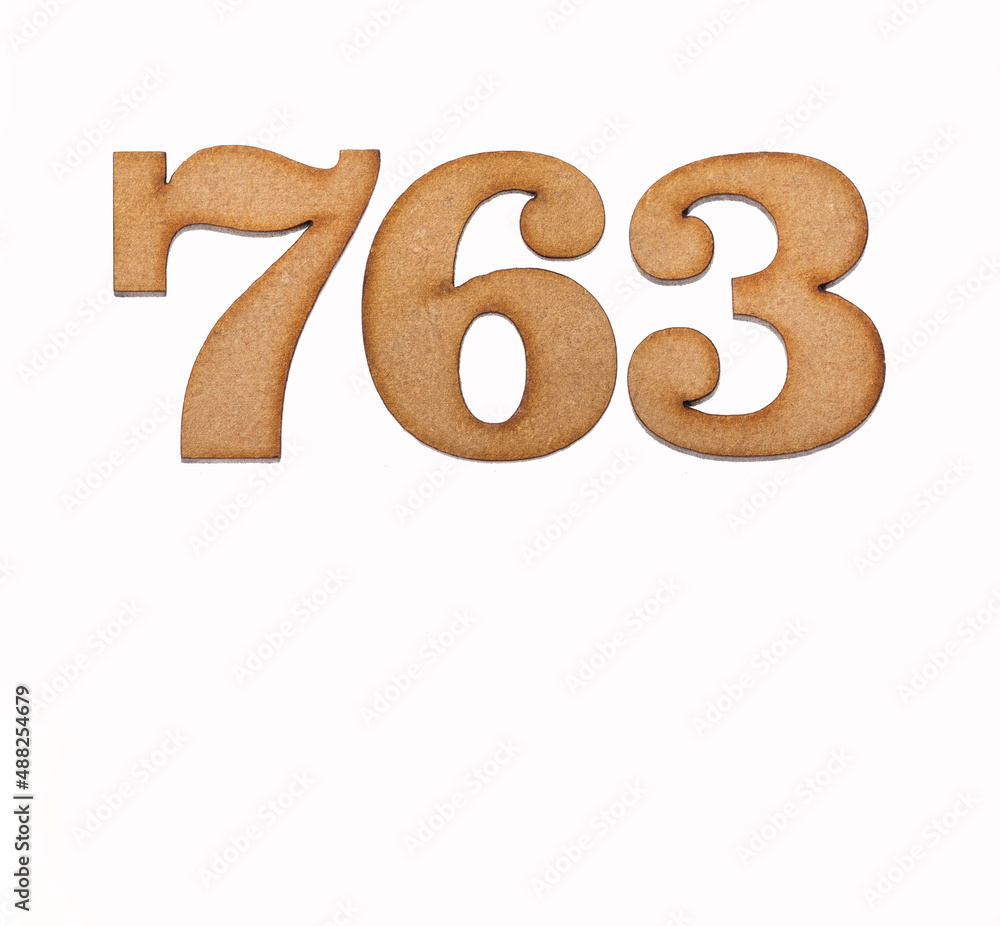Number 763 - Piece of wood isolated on white background Number 763 - Piece of wood isolated on white background