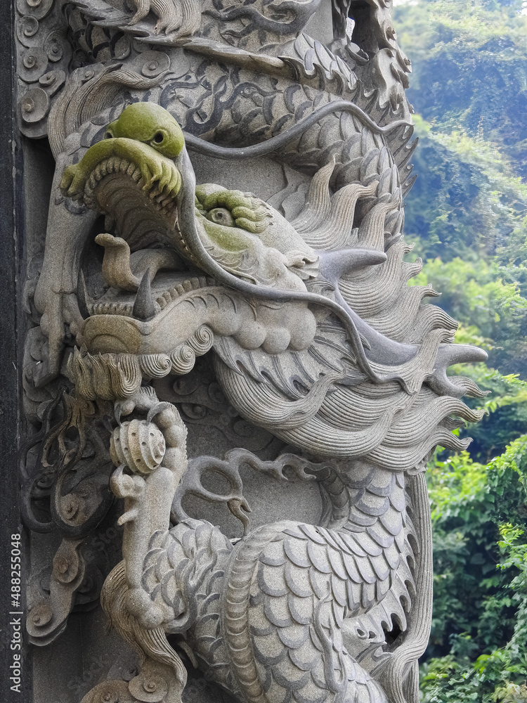 Macau Island, Macao, China - August 22 2019: A-Ma Cultural Village, sculpture detail Macau Island, Macao, China - August 22 2019: A-Ma Cultural Village, sculpture detail