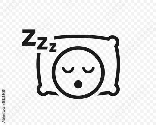 Sleep vector icon. Sleeping person on pillow symbol isolated on transparent background. Vector EPS 10