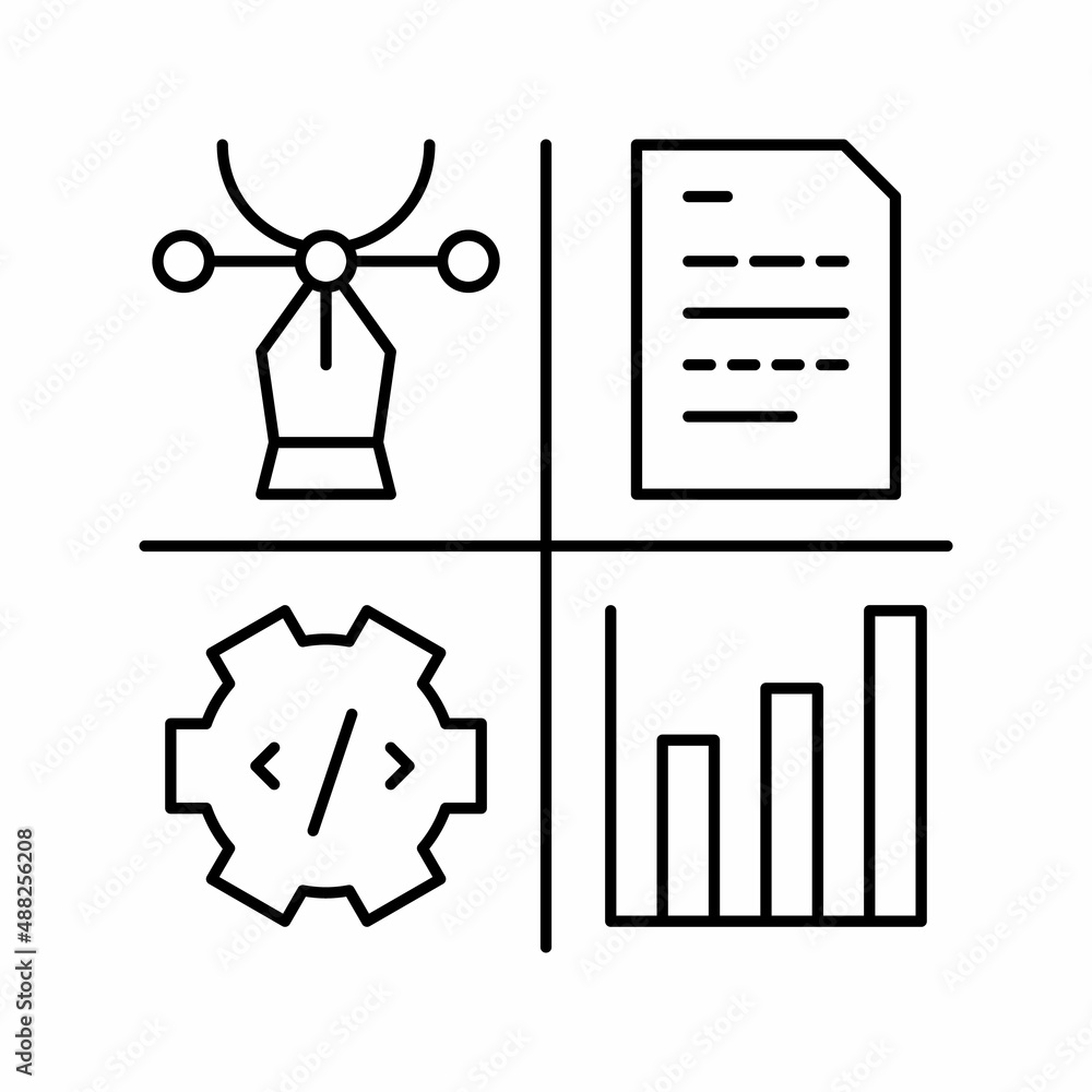 design, programming, content manager and analytics job line icon vector illustration design, programming, content manager and analytics job line icon vector illustration