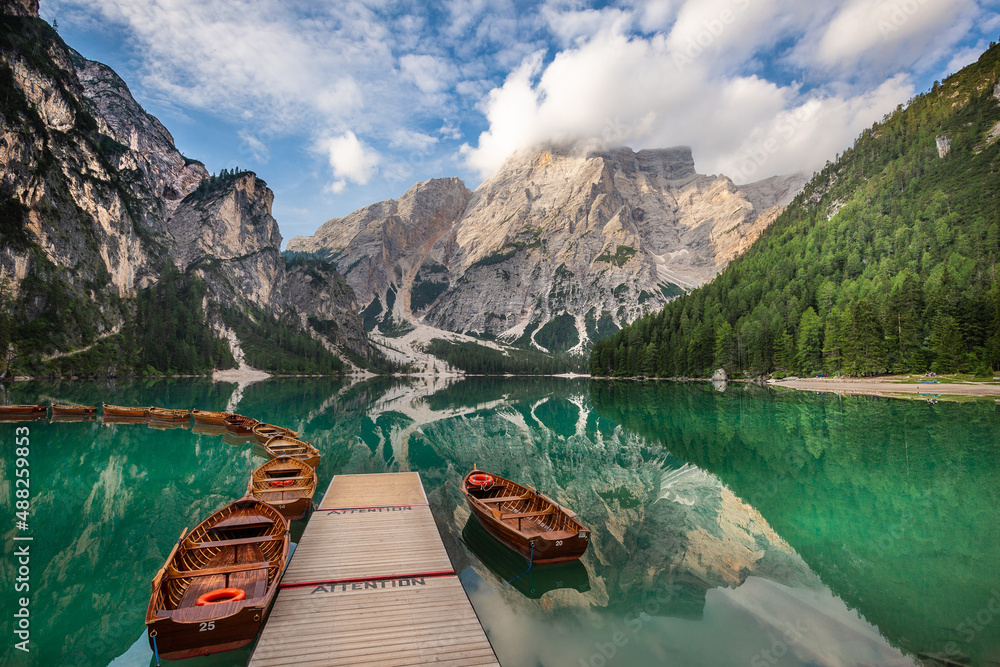 Boats on a lake in the Alps