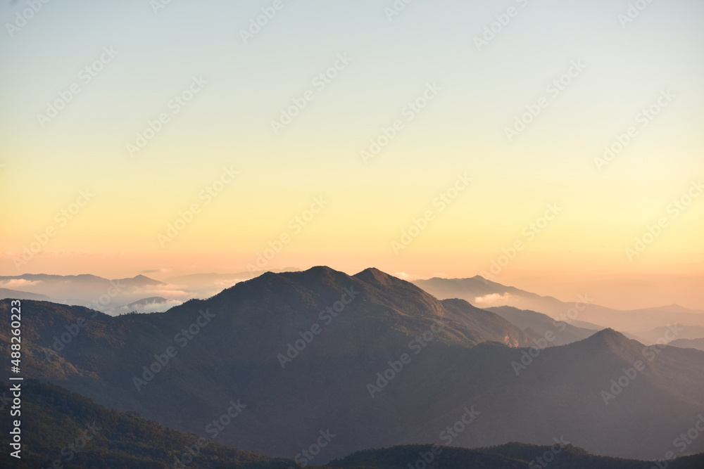 mountain peak at sunset	