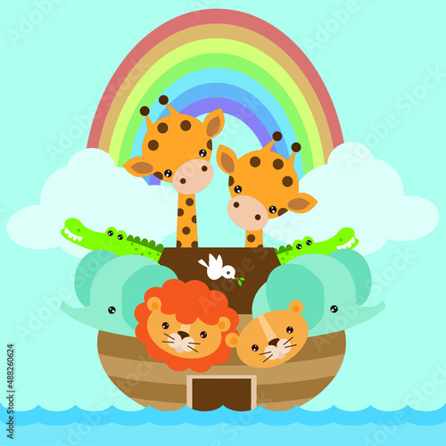 Floating ark vector cartoon illustration